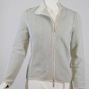 Giorgio Armani Light Gray Textured Knit Zip Jacket